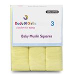 DUDU N GIRLIE Muslin Cloths for Baby 70x70cm - Soft, Absorbent & Breathable 100% Pure Cotton Burp Cloths - Ideal to Clean, Wipe & Cover Newborn Blanket Unisex Muslin Squares (Pack of 3, Yellow)