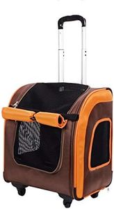 Ibiyaya LISO On Wheels Trolley Pet Carrier Backpack, Brown/Orange