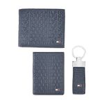 Tommy Hilfiger Men's Leather Global Coin Wallet and Card Holder and Key Fob with Hilfiger Embossing Across Everywhere Combo Set (TH/BRIAN/WALL/CC/KF/08) - Navy