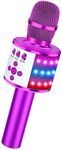 BONAOK Wireless Bluetooth Karaoke Microphone with Controllable LED Lights, 4-in-1 Portable Handheld Mic Speaker for All Smartphones, Birthday for Kids Adults All Age Q78 (Purple)