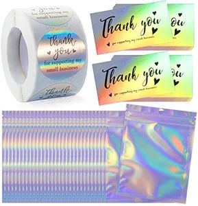 Set de Tarjetas Agradecimiento, 100 Tarjeta de Thank You for Supporting My Small Business + 500 Pegatinas Gracias + 30 Bolsas Regalo para Pequeñas Empresas Tiendas y Más (630 Piezas)