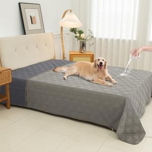 Vmeyiek 100% Waterproof Dog Bed Cover Pet Blanket 82"x92", 7-Layer Reversible Washable Bed Mat for Furniture Couch Sofa Car (Light Gray+Gray)