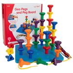 edxeducation Geo Pegs and Peg Board Set - 36 Pegs in 3 Shapes and 6 Colours + 3 Laces - Ages 18m+ - Homeschooling Supplies for Preschool Activities