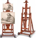 Falling in Art Studio H-Frame Easel - Sturdy Adjustable Beech Wood Painting Easel with Tilting & Flat Position, Movable Design, Holds Canvas Art up to 77", Walnut