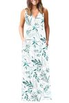 WNEEDU Women's Summer Dress Sleeveless Casual Long Dress Loose Swing Maxi Dresses with Pockets White Willow Leaf M