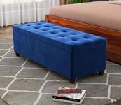 MTK WOOD PLAZA Velvet Upholstered Storage Ottoman Bench Couch pouffe 2seater Sofa Footstool bedend Settee for livingroom Bedroom (Blue)