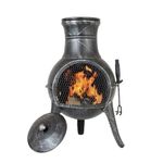 La Hacienda Squat Steel Chiminea with Cast Iron Legs, 68cm x 38cm, Pewter Effect, 56139