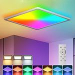 BLNAN RGB Ceiling Light with Remote, 12 Inch 24W Dimmable Led Flush Mount Ceiling Light Fixture 3000K-6500K Modern Square White Panel Lamp for Bedroom Kidroom Bathroom Party Festival