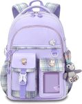 ADSON Kawaii Girls Korean Travel School Bag|Backpack Aesthetics Large 16 Inches Capacity Casual Day Pack Bookbag Rucksack School|College Backpack, Princess Backpack Bookbag for Girls (Plaid Purple)