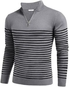 COOFANDY Men Slim Fit Zip Up Sweaters Knitted Turtleneck Casual Soft Pullover Sweaters Grey