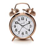 FLOITTUY (Loud Alarm for Deep Sleepers) 4'' Twin Bell Alarm Clock with Backlight for Bedroom and Home Decoration(Red-Brown)