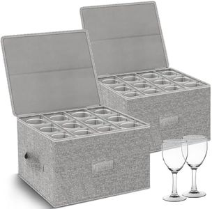 Kukikan Wine Glass Storage Box 2-Pack, Stemware Container Cases, Stackable w/Hard Shell Top Sides Bottom, Moving Supplies, China Storage Containers for 24 Crystal Glasses Drinkware 10'' Tall, Grey
