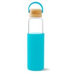 The Better Home Borosilicate Glass Water Bottle with Sleeve (500ml) | Non Slip Silicon Sleeve & Bamboo Lid | Water Bottles for Fridge | Light Blue (Pack of 1)