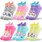 ANTSANG Kids Girls Ankle Socks Funny Odd Novelty Cute Low Cut No Show Fashion Cartoon Socks Gifts Stocking Fillers 6 Pairs (Animal,3-5 Y)