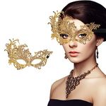 WLLHYF Masquerade Mask for Women Lace Mask for Couples Adults Masquerade Party Prom Ball Costume Party Photo Shoot Halloween Carnival Supplies (Gold)