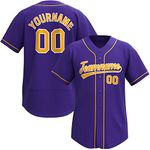 Custom Baseball Jersey Stitched/Printed Personanlized Button Down Shirts Sports Uniform for Men Women Youth, Purple-gold, X-Small