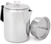 GSI Outdoors Percolator Coffee Pot I Glacier Stainless Steel with Silicone Handle for Camping, Backpacking, Travel, RV & Hunting - Stove Safe - 6 Cup