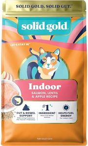 Solid Gold Indoor Dry Cat Food - Let's Stay in Cat Food Dry Kibble for Indoor Cats - Hairball & Sensitive Stomach - Grain & Gluten Free - Probiotics & Fiber for Digestive Health - Salmon - 12lb