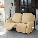 Hokipo 6-Pieces Super Stretch Recliner Sofa Cover 2 Seater Fully Covered Washable Furniture Protector, Beige (Ar-4741-Bge) - Polyester