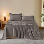 THXSILK Luxury Mulberry Silk Bed Sheets Set - 4pcs Silk Sheets Set 16" Deep Pocket - 1 Fitted Sheet, 1 Flat Sheet, 2 Silk Pillowcases with Zipper Closure - King, Charcoal