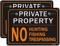 2 Pack Private Property Signs, No Hunting No Fishing No Trespassing Signs Metal Reflective 10" x 7" Rust Free Aluminum, UV Protected Waterproof and Durable, Easy Mounting, Outdoor or Indoor Use