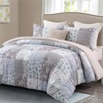 Whale Flotilla 3-Piece King Comforter Set, Soft Reversible Bedding Comforter Sets, Patchwork Printed Down Alternative Comforter Duvet for All Seasons, Grey