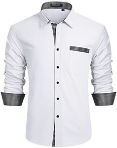 Enlision Camisa Blanco Hombre de Vestir Manga Larga Camisas Formales Boda Elegantes Camisa Casual Regular Fit con Bolsillo XXL