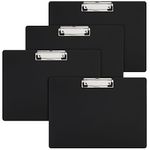 4 Pack Black Plastic Clipboards with Low Profile Clip, 12.4 x 8.9 Horizontal Lap Clip Boards, Landscape Layout, Letter Size for Drawing, Sketching, Art Supplies