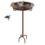 KHayRovies Metal Bird Bath for Outside, 36.2" Height Birdbath Bowl Standing Bird Feeders for Outdoors with 4 Prongs Base Stake, Freestanding Birdfeeders for Garden Yard Lawn Decor (Brown)