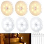 Tailcas Motion Sensor Lights Indoor Rechargeable,LED Night Light Warm/Cool White,Stick On Stair Lights for Wardrobe, Bedroom, Cabinet, Kitchen, Hallway, 6 Pack