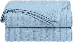 uxcell Soft 100% Cotton Knitted Throw Blanket for Sofa and Couch, Lightweight Cable Knit Blanket, Home Decorative Blanket, Pale Blue, 50" x 60"
