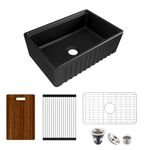 MEJE 30 inch Matte Black Farmhouse Workstation Kitchen Sink, Cearmic Single Bowl, Reversible Apron Front Kitchen Sinks with Cutting Board - Matte Black Color