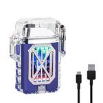 GADATOP Electronic Rechargeable Lighter, Electric Arc Lighter, Transparent Waterproof Double Arc Lighter LED Power Display Type-C Rechargeable Lighter Outdoor Windproof flameless Plasma Lighter (Blue)