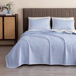 Great Bay Home 2-Piece Twin/Twin XL Reversible Lightweight Quilt Comforter with 1 Sham | All-Season, Modern, Striped Bedspreads | Blue Striped Coverlet Sets | Marcie Quilts Collection