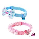 YellowCult 2 Piece Pet Collars for Cats, Puppies, Small Dogs, Fat Rabbits with Adjustable Size, Bell & Buckle Safety Lock-[Bow & Frill]-[Light Blue & Pink],26 cm,W_2 cm