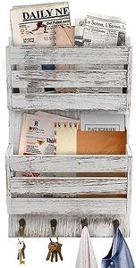 SWALLOW BRAND Mail Organizer Wall Mount with 4 Key Hooks, Rustic Wooden Hanging Mail Sorter Farmhouse Key Holder for Wall Decoration, 2-Slot Wall File and Magazines Bill Letter Holder