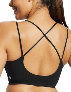 baleaf everleaf Women's Sports Bra Longline Padded Yoga Bra Low Impact Strap Workout Crop Tank Tops Black Black S-M