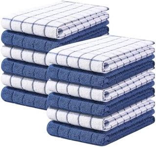 Homaxy Premium Cotton kitchen towels 16"x 28", Large Natural Ring Spun 390 GSM Dish Towels, Super Absorbent Terry Kitchen Hand Towels, Soft Tea Towel with Hanging Loop, Navy Blue Check Design, 12 Pack