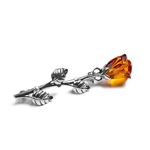 HENRYKA Rose Brooch in 925 Solid Sterling Silver & Genuine Baltic Amber | Flower Pin Jewellery for Women | Gift for Mother, Sister & Grandmother