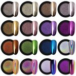 Artdone 16 Jars Chrome Nail Powder Metallic Mirror Effect Holographic Aurora Chameleon Pigment 1g/Jar for Nail Art Gel Polish Mermaid Unicorn Dipping Powder