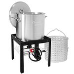 Creole Feast SBK1001 100 QT Seafood Boiling Kit with Strainer for Outdoor Cooking, Silver, Black