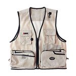 Foldable Outdoor Fishing Camping Travel Mesh Vest, Multi-Pockets Photography Lightweight Vests (Beige, US S/Tag L)