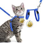 Kraftidy cat Harness with Leash and Name tag id Customized for Kitten Small Medium Big Adult Cats pet Adjustable Body Harness with Leash Belt Combo (with Personalized Cat Name) (Blue)