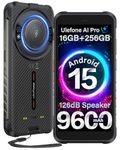 Ulefone RugKing Rugged Smartphone, 16GB+256GB/2TB TF, 9600mAh Dock Charging, 126dB Speaker, Android 15, 50MP Waterproof Camera, 5.99 inch IP68 Outdoor Armor Mobile Phone Unlocked, 4G 3-Card Slot NFC
