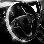 New Diamond Leather Steering Wheel Cover with Bling Bling Crystal Rhinestones, Universal Fit 15 Inch Car Wheel Protector for Women Girls,Black…