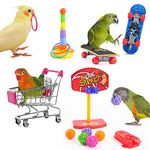 Geco Bird Puzzle Training Toys Set Safe Durable Parrots Tabletop Interactive Toys Pack Parrot Toys Parrot Intelligence Toy Including Mini Shopping Cart Training Rings Ball Skateboard Stand Perch and Basketball