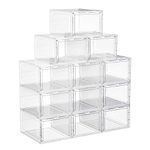 SONGMICS Shoe Boxes, Plastic Shoe Storage Organisers with Clear Doors, Set of 12, Stackable, Easy Assembly, 27 x 34.5 x 19 cm, up to UK Size 10, White LSP032W12V1