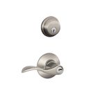 Schlage FB50N V Acc 619 B60 Single Cylinder Deadbolt and F51 Keyed Entry Accent Lever Keyed Alike, Satin Nickel Finish