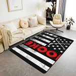 Ice Hockey Area Rug 5x7, Puck Hockey Sport Games Rug For Kids Boys Teens Men, Black White American Flag Area Rug, Retro United States Flag Non Slip Decorative Rug For Bedside