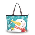 ALAZA Large Tote Bag, Women Shoulder Bag Big Capacity Casual Handbags, Christmas Winter Snowflake Snowman Shopping Tote Bag with Pockets Zip,L